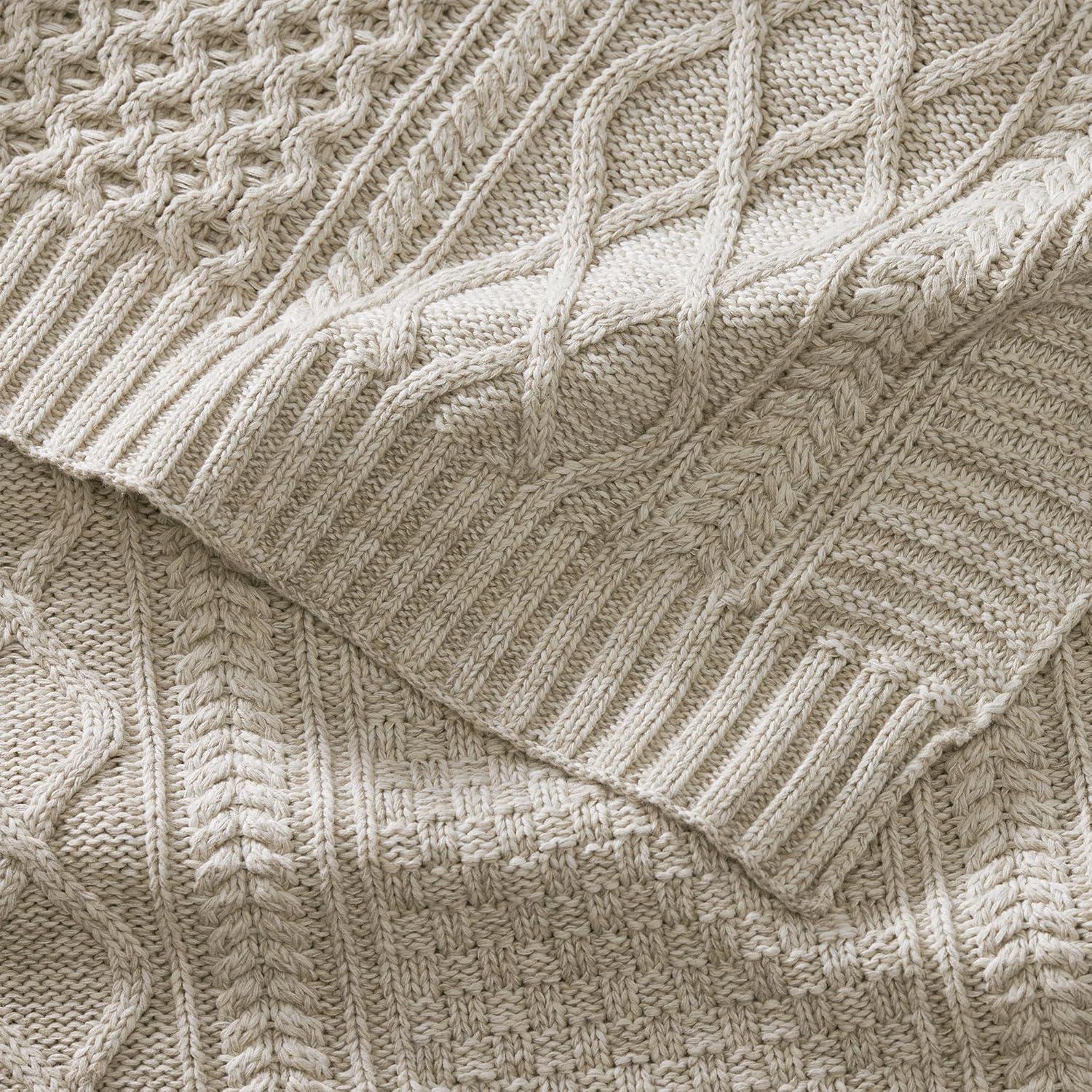imageBOLL ampamp BRANCH Aran Knit Throw Blanket One Size Holly Luxury 100 Organic Cotton Ribbed Knit HandFinished Border Dense Richly Textured 50x70 InchesHeathered Oatmeal