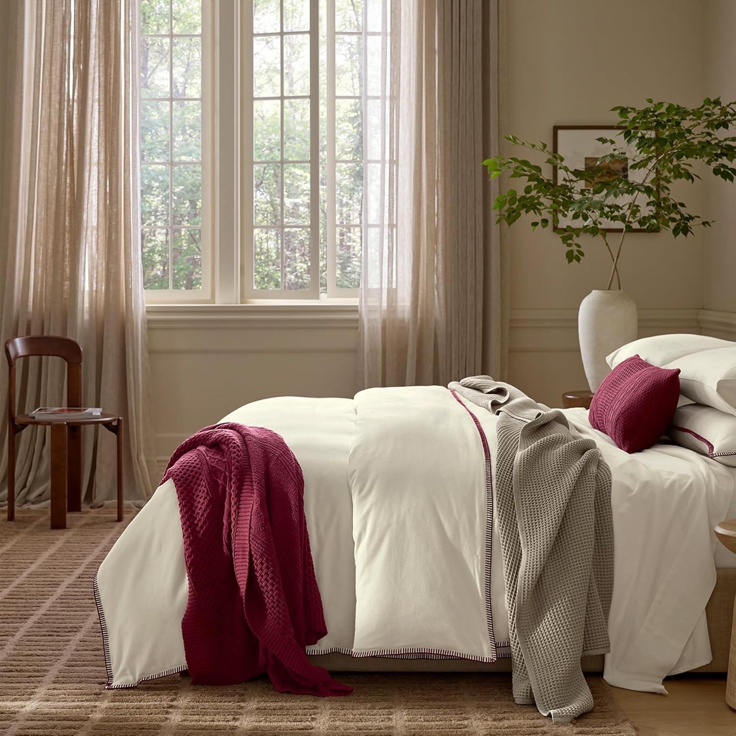 imageBOLL ampamp BRANCH Aran Knit Throw Blanket One Size Holly Luxury 100 Organic Cotton Ribbed Knit HandFinished Border Dense Richly Textured 50x70 InchesHolly