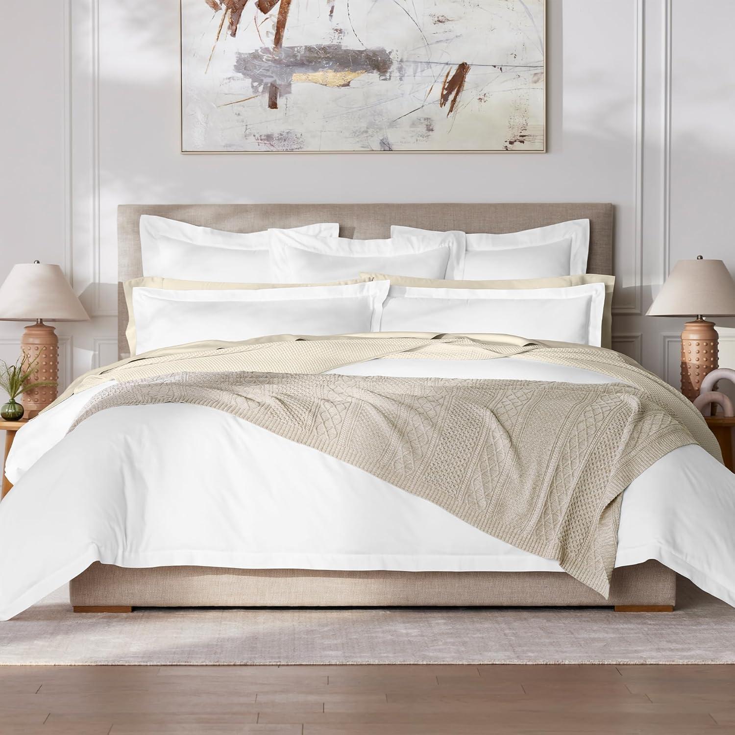 imageBOLL ampamp BRANCH Aran Knit Throw Blanket One Size Holly Luxury 100 Organic Cotton Ribbed Knit HandFinished Border Dense Richly Textured 50x70 InchesHeathered Oatmeal