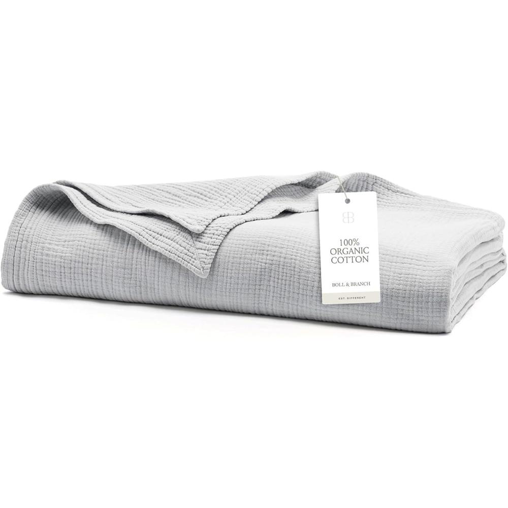 imageBOLL ampamp BRANCH Dream Bed Blanket  FullQueen White  Luxury 100 Organic Cotton  Soft Lightweight and Breathable  CloudLike TouchSky