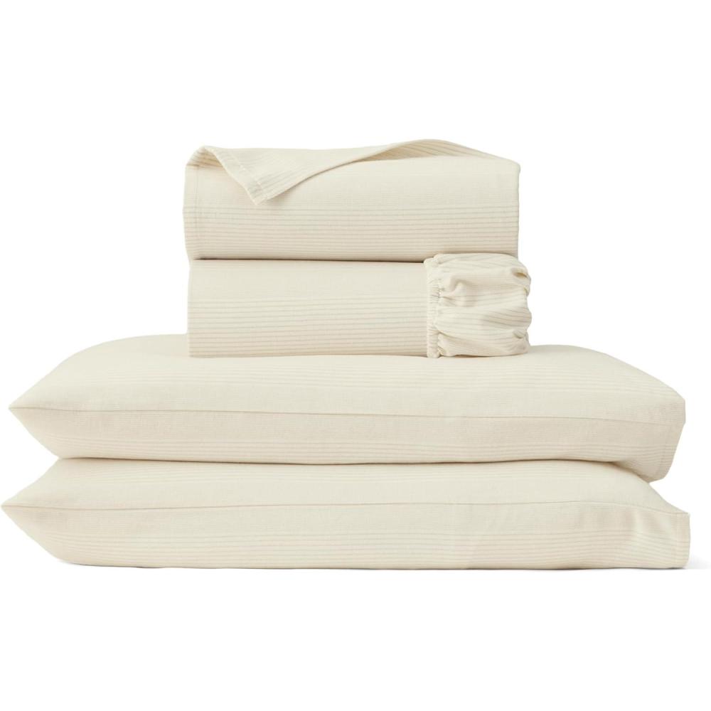 imageBOLL ampamp BRANCH Flannel Sheet Set  Queen Cream  Luxury 100 Organic Cotton  Includes 1 Flat 1 Fitted 2 Pillowcases  Velvety Soft Warm ampamp BreathableCreamOak