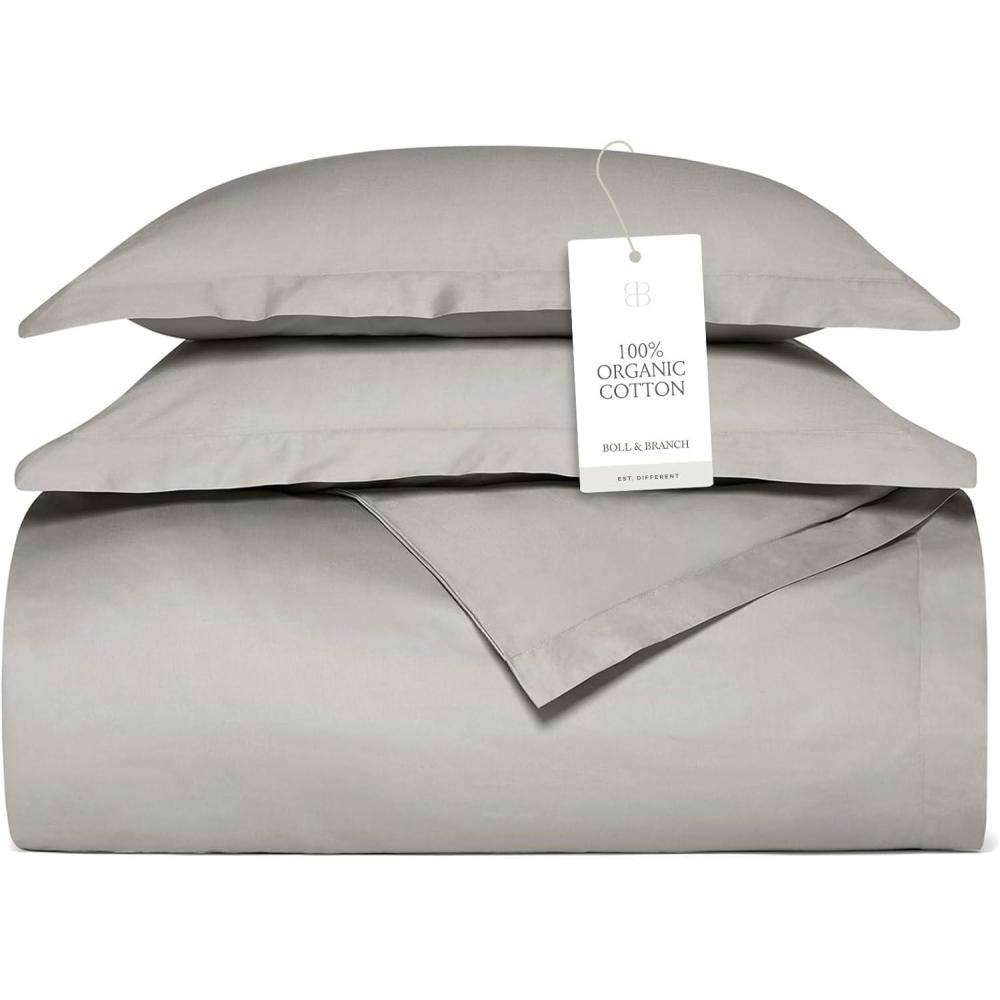 imageBOLL ampamp BRANCH Percale Hemmed Duvet Set  KingCal King Pewter  Luxury 100 Organic Cotton  1 Duvet Cover 2 Shams  Crisp Naturally Cooling WeavePewter