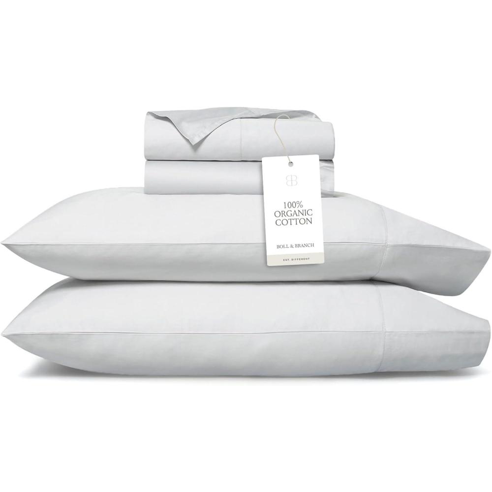 imageBOLL ampamp BRANCH Percale Hemmed Sheet Set Cooling Breathable Bed Sheets for Hot Sleepers King Shore Luxury 100 Organic Cotton 1 Flat 1 Fitted 2 PillowcasesSky