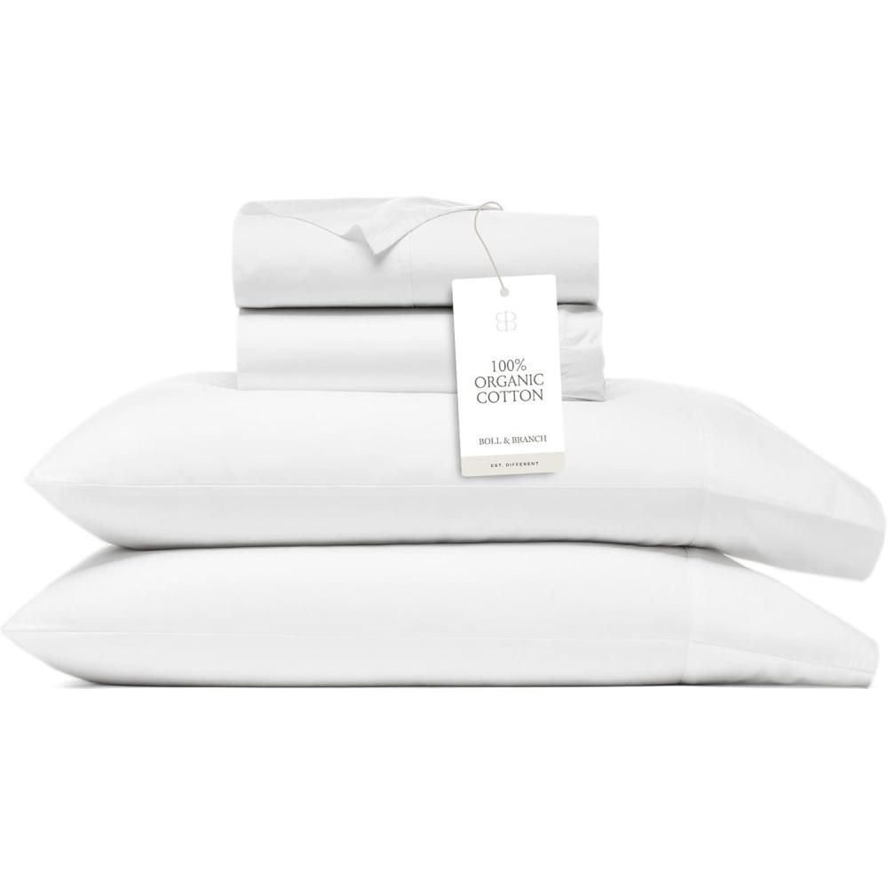 imageBOLL ampamp BRANCH Percale Hemmed Sheet Set Cooling Breathable Bed Sheets for Hot Sleepers King Shore Luxury 100 Organic Cotton 1 Flat 1 Fitted 2 PillowcasesWhite