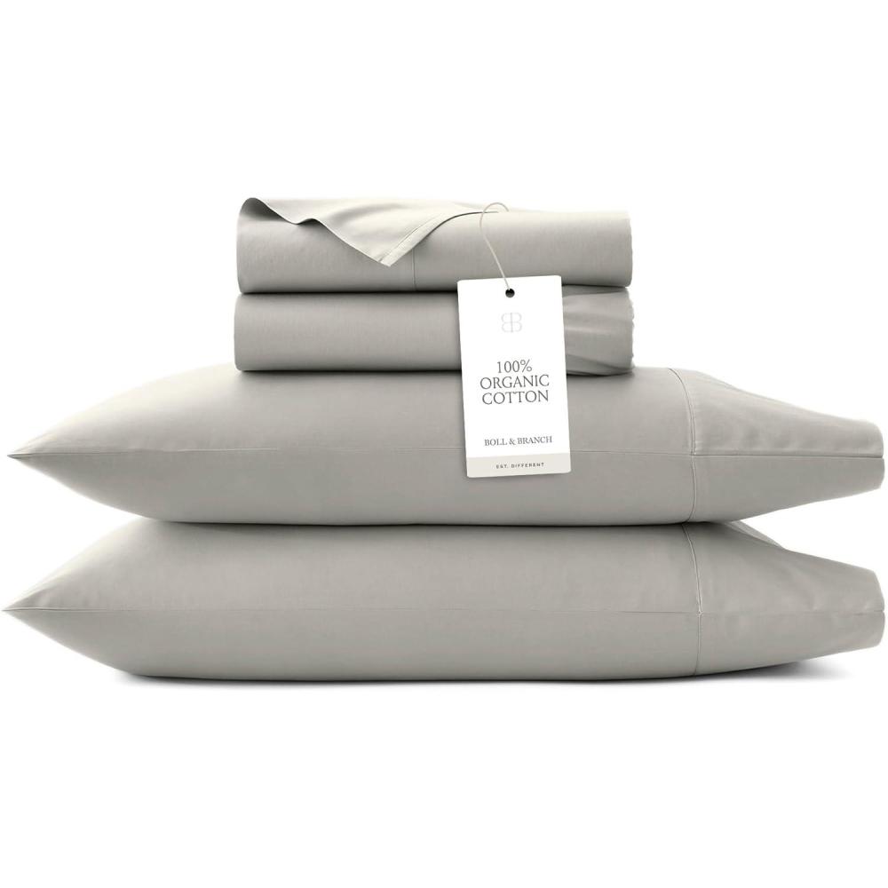imageBOLL ampamp BRANCH Percale Hemmed Sheet Set Cooling Breathable Bed Sheets for Hot Sleepers King Shore Luxury 100 Organic Cotton 1 Flat 1 Fitted 2 PillowcasesPewter