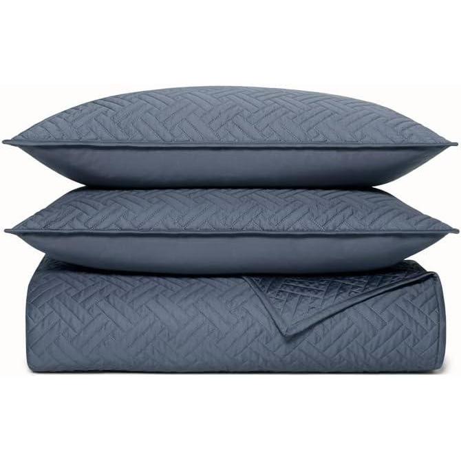 imageBOLL ampamp BRANCH Signature Basketweave Quilt Set  Prime Exclusive  Twin Mineral  Luxury 100 Organic Cotton  1 Bedspread 2 Shams  Soft and BreathableMineral