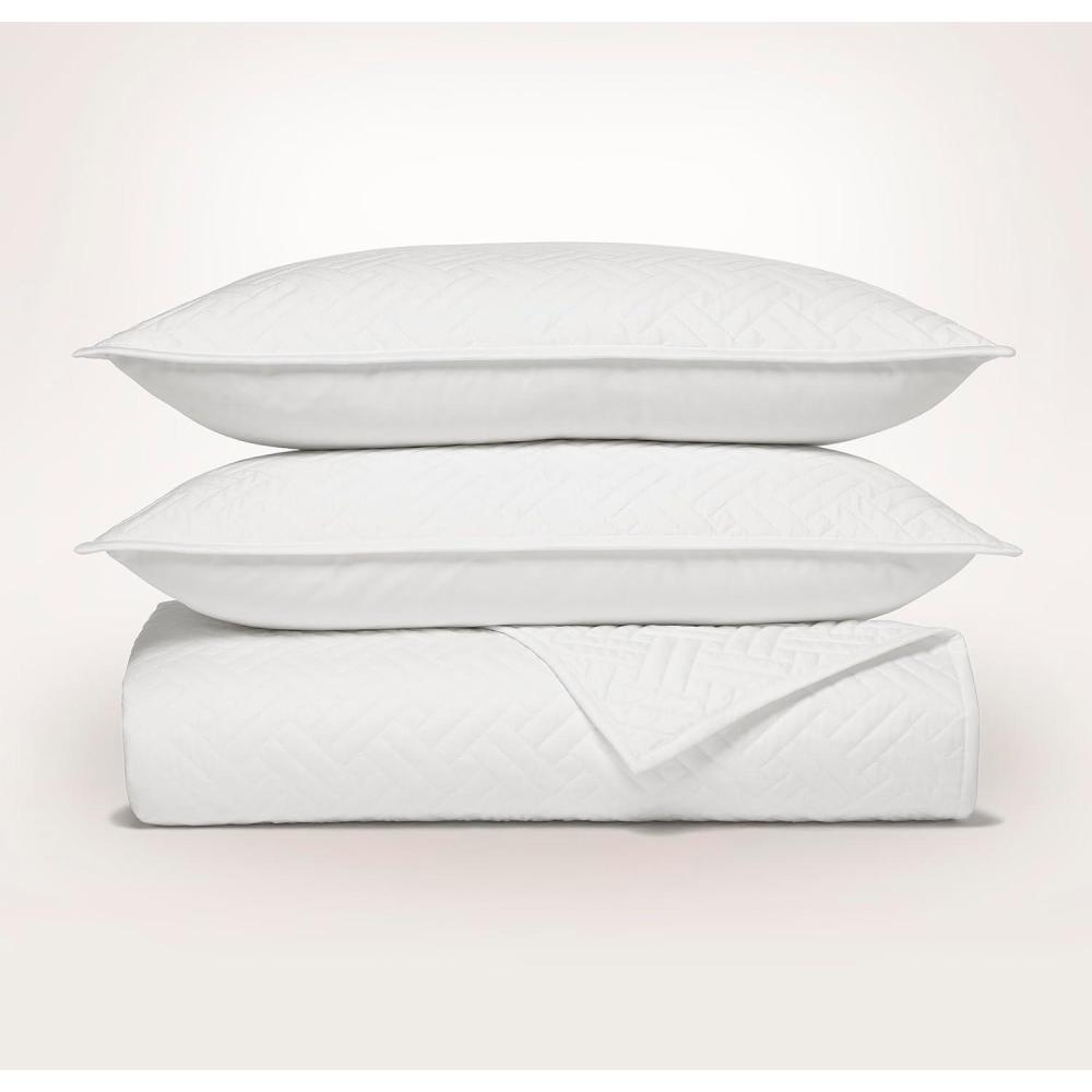 imageBOLL ampamp BRANCH Signature Basketweave Quilt Set  Prime Exclusive  Twin Mineral  Luxury 100 Organic Cotton  1 Bedspread 2 Shams  Soft and BreathableWhite