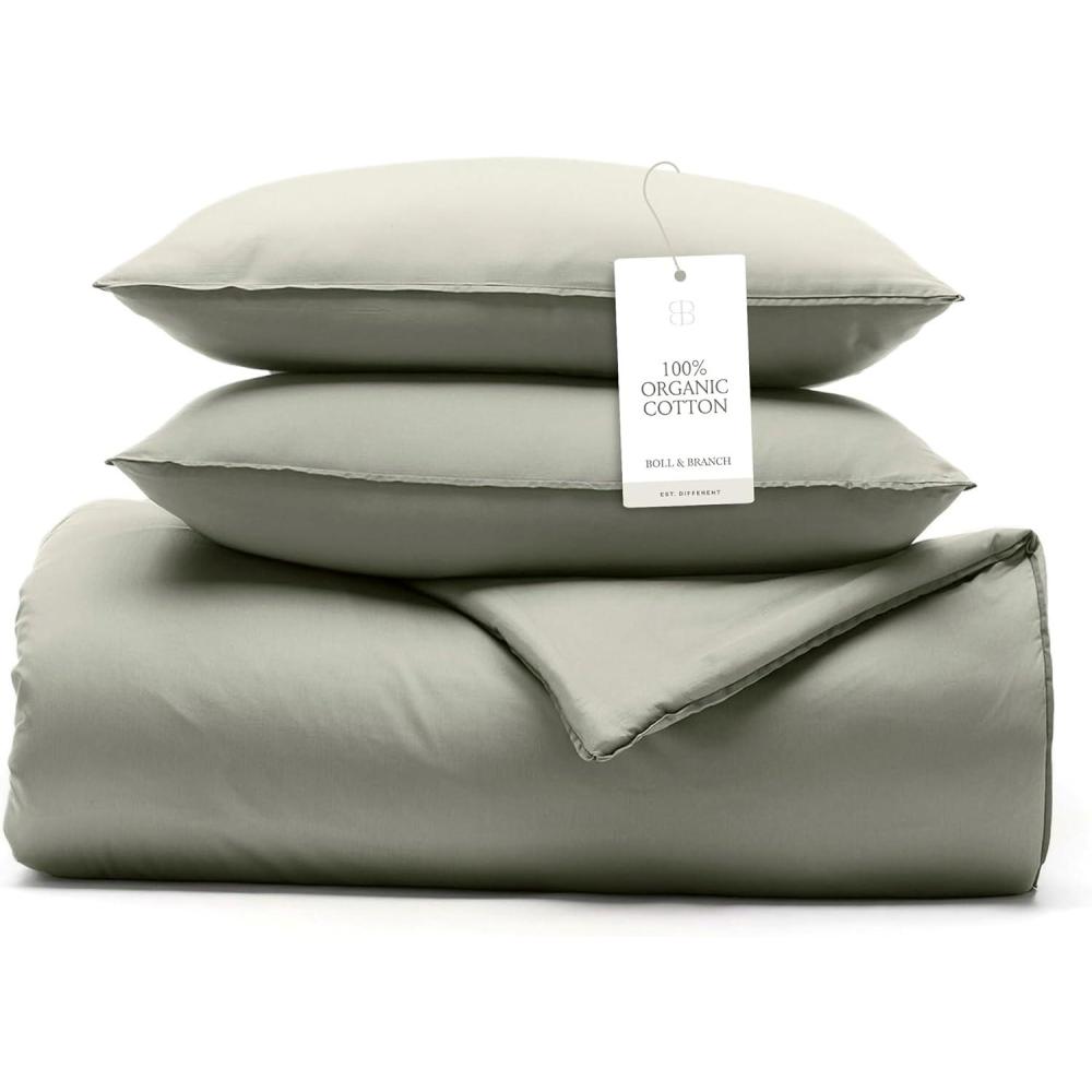 imageBOLL ampamp BRANCH Signature Comforter Set  FullQueen Mineral  Duvet Insert and Cover in One Layer  Luxury Organic Cotton Down Alternative Hypoallergenic AllSeason  1 Comforter and 2 ShamsSageleaf