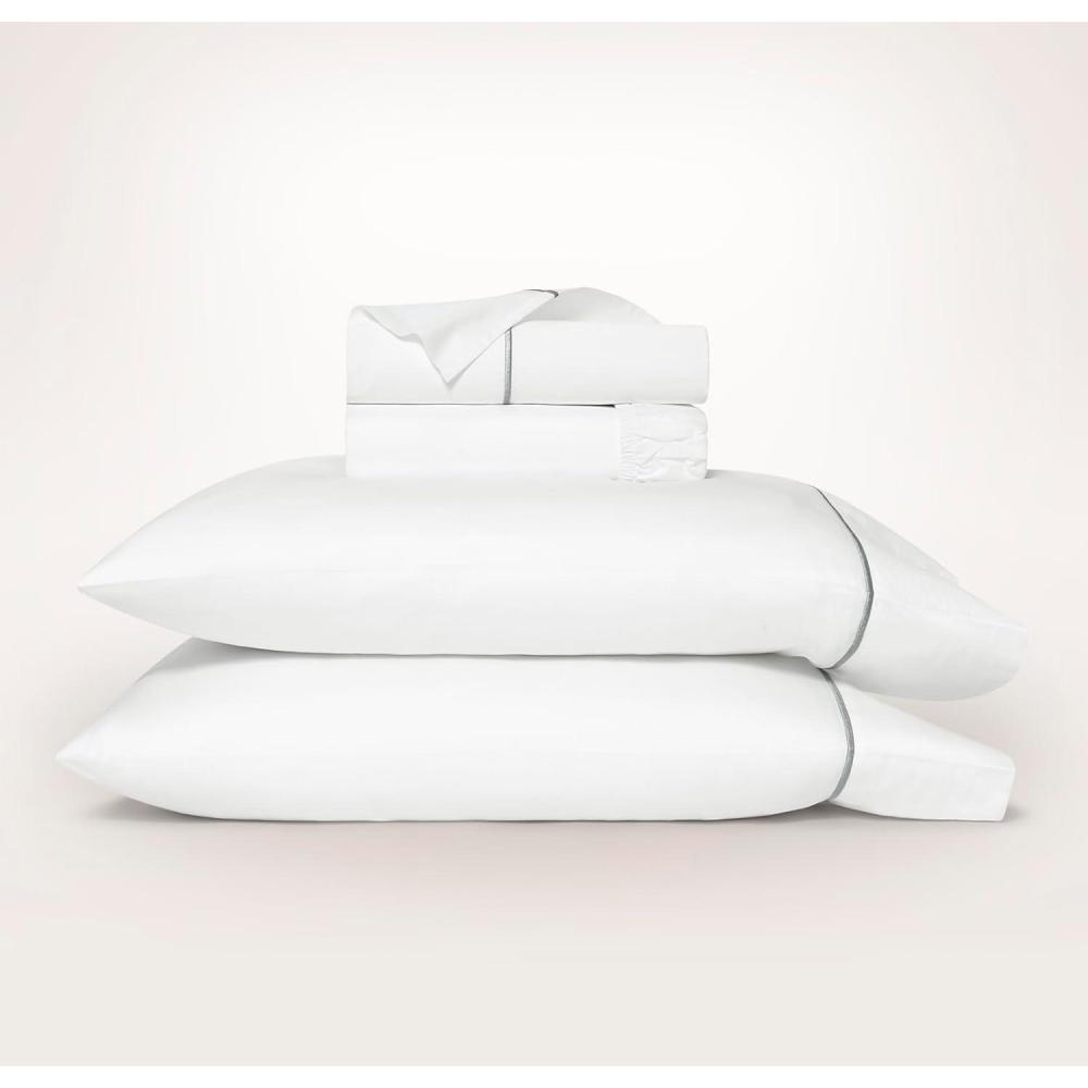 imageBOLL ampamp BRANCH Signature Embroidered Sheet Set Full WhiteStone Luxury 100 Organic Cotton 1 Flat 1 Fitted 2 PillowcasesWhiteShore