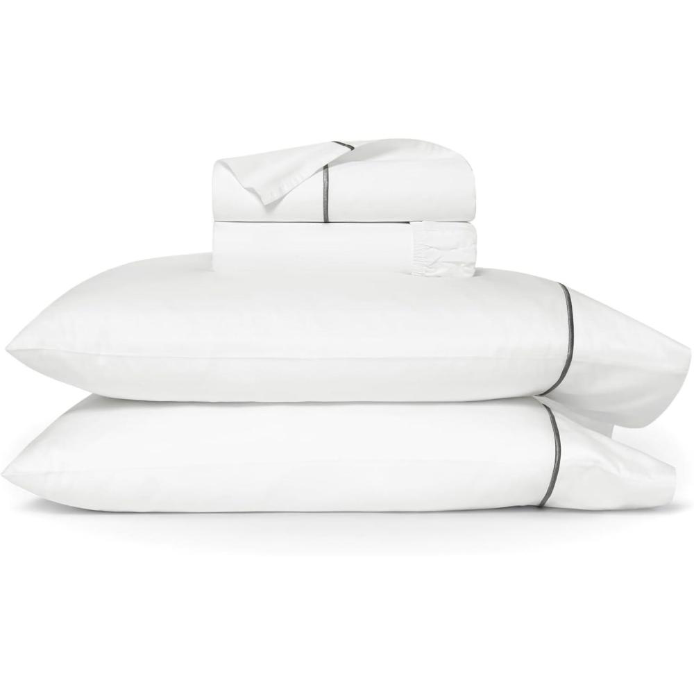 imageBOLL ampamp BRANCH Signature Embroidered Sheet Set  Full WhiteStone  Luxury 100 Organic Cotton  1 Flat 1 Fitted 2 PillowcasesWhiteStone