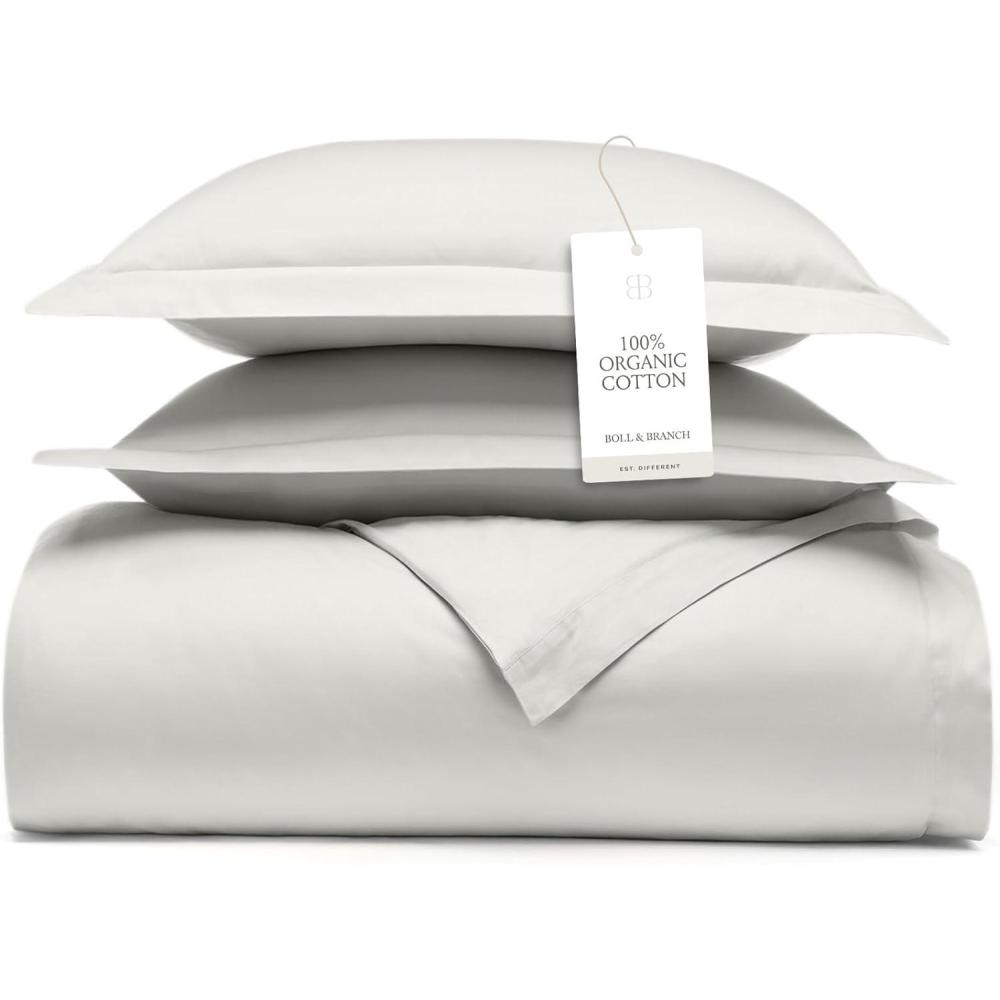 imageBOLL ampamp BRANCH Signature Hemmed Duvet Set  TwinTwin XL Pewter  Luxury 100 Organic Cotton  1 Duvet Cover 2 Shams  Buttery Soft Hidden ClosuresMist