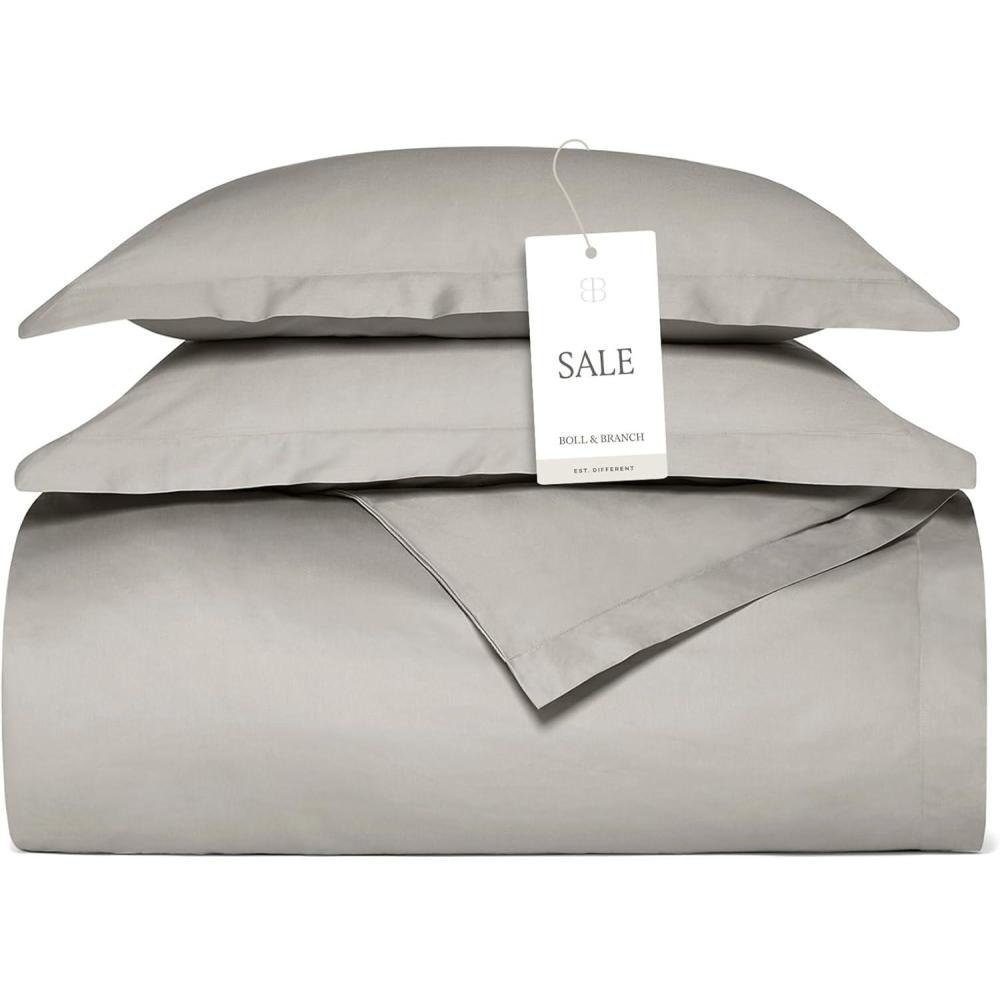imageBOLL ampamp BRANCH Signature Hemmed Duvet Set TwinTwin XL Pewter Luxury 100 Organic Cotton 1 Duvet Cover 2 Shams Buttery Soft Hidden ClosuresPewter