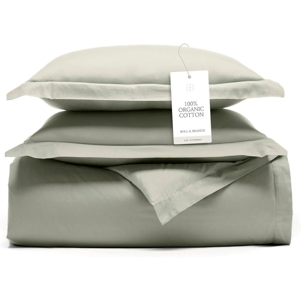 imageBOLL ampamp BRANCH Signature Hemmed Duvet Set TwinTwin XL Pewter Luxury 100 Organic Cotton 1 Duvet Cover 2 Shams Buttery Soft Hidden ClosuresSageleaf