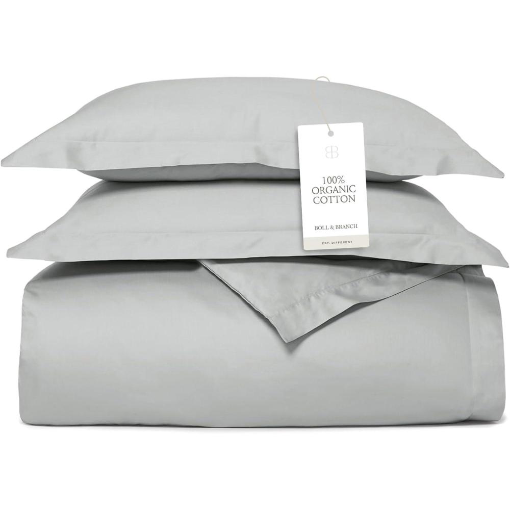 imageBOLL ampamp BRANCH Signature Hemmed Duvet Set TwinTwin XL Pewter Luxury 100 Organic Cotton 1 Duvet Cover 2 Shams Buttery Soft Hidden ClosuresShore