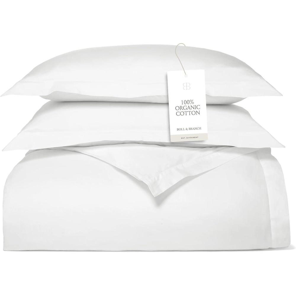 imageBOLL ampamp BRANCH Signature Hemmed Duvet Set  TwinTwin XL Pewter  Luxury 100 Organic Cotton  1 Duvet Cover 2 Shams  Buttery Soft Hidden ClosuresWhite