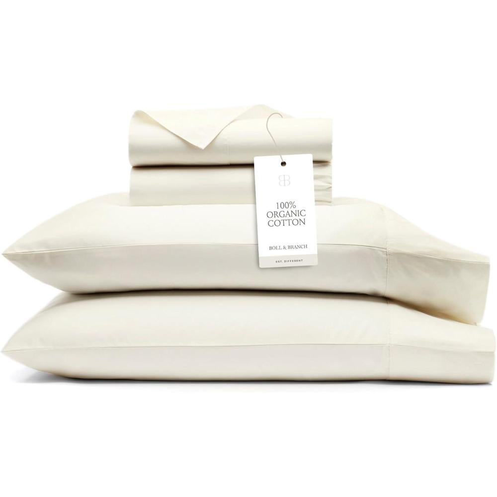 imageBOLL ampamp BRANCH Signature Hemmed Sheet Set Twin Pewter Luxury 100 Organic Cotton Includes 1 Flat 1 Fitted 2 Pillowcases Buttery SoftCream