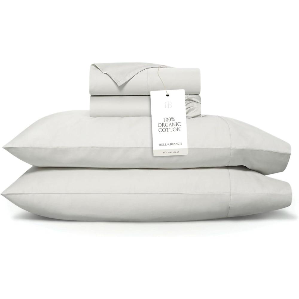 imageBOLL ampamp BRANCH Signature Hemmed Sheet Set Twin Pewter Luxury 100 Organic Cotton Includes 1 Flat 1 Fitted 2 Pillowcases Buttery SoftMist
