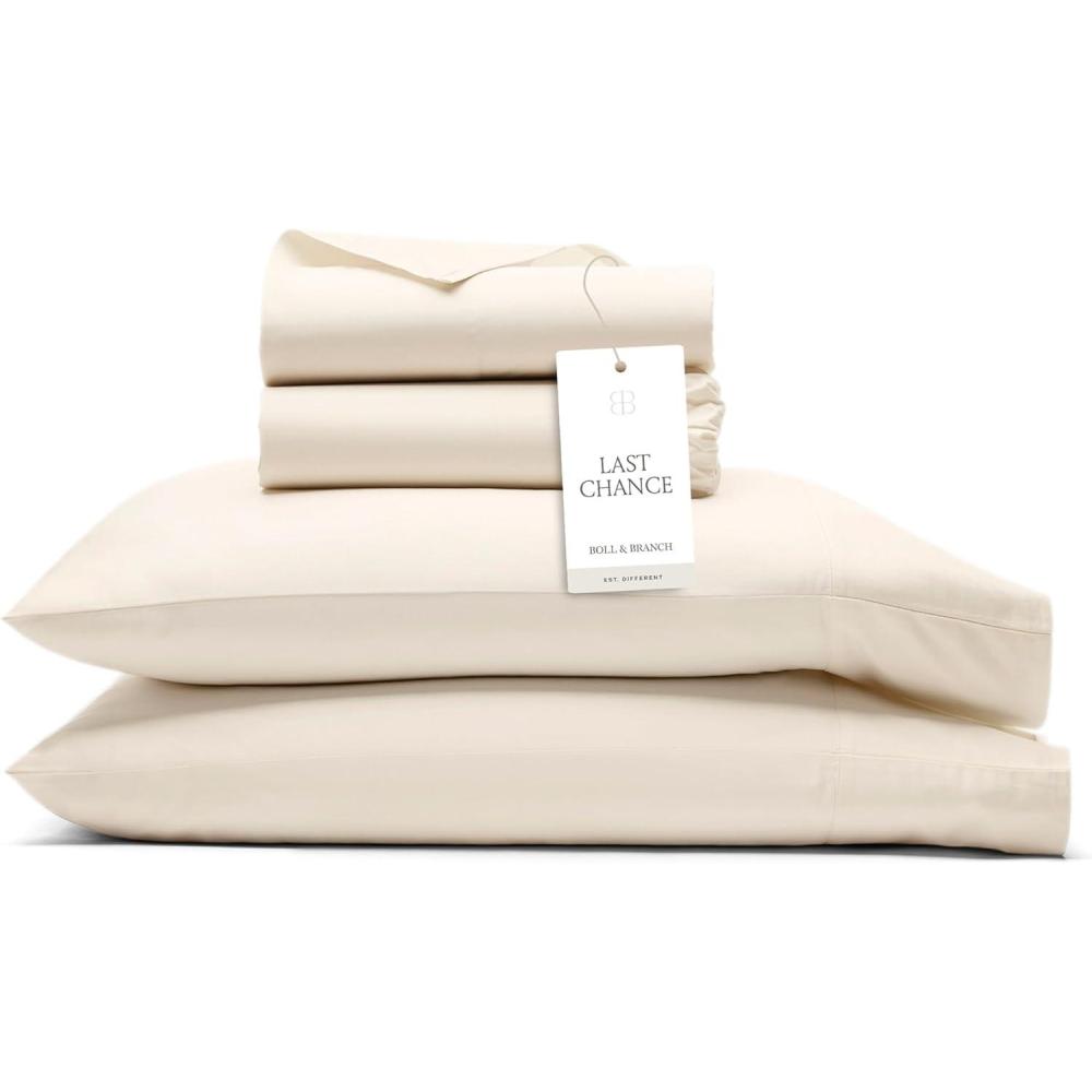imageBOLL ampamp BRANCH Signature Hemmed Sheet Set  Twin Pewter  Luxury 100 Organic Cotton  Includes 1 Flat 1 Fitted 2 Pillowcases  Buttery SoftNatural