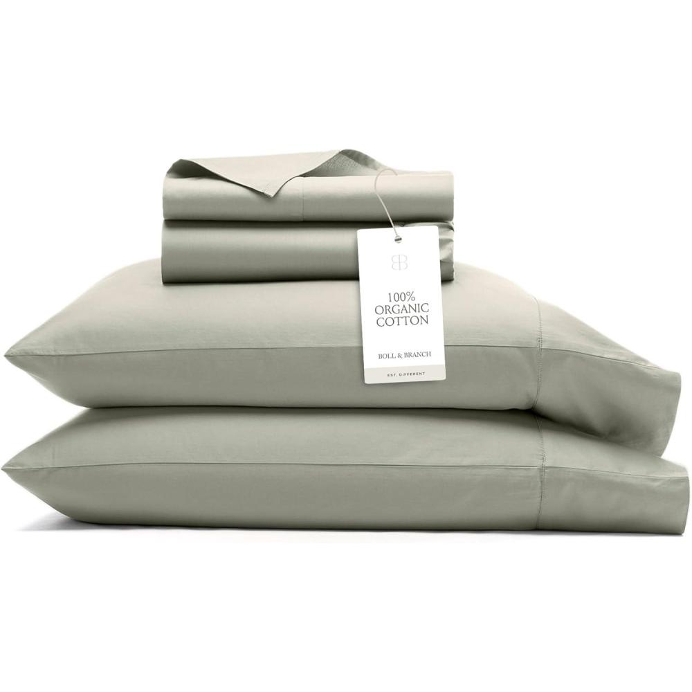 imageBOLL ampamp BRANCH Signature Hemmed Sheet Set  Twin Pewter  Luxury 100 Organic Cotton  Includes 1 Flat 1 Fitted 2 Pillowcases  Buttery SoftSageleaf