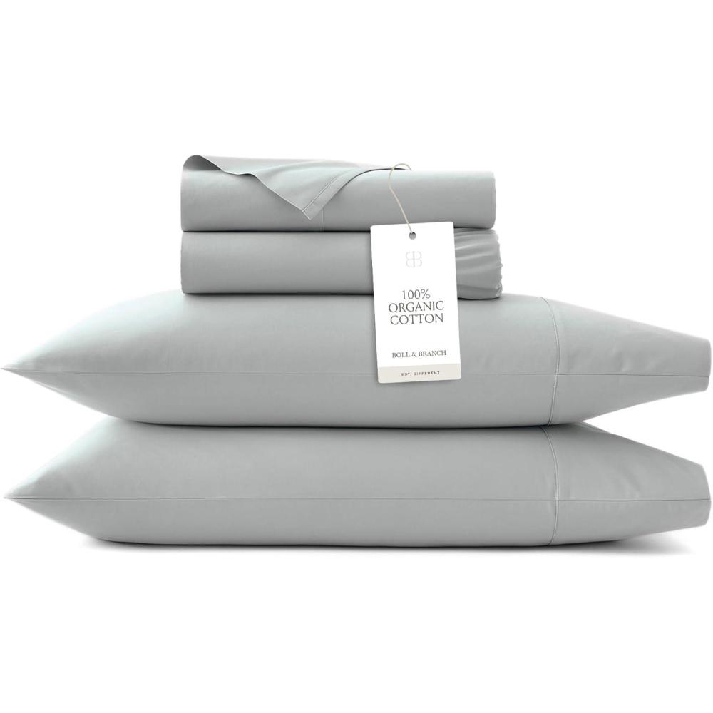 imageBOLL ampamp BRANCH Signature Hemmed Sheet Set Twin Pewter Luxury 100 Organic Cotton Includes 1 Flat 1 Fitted 2 Pillowcases Buttery SoftShore