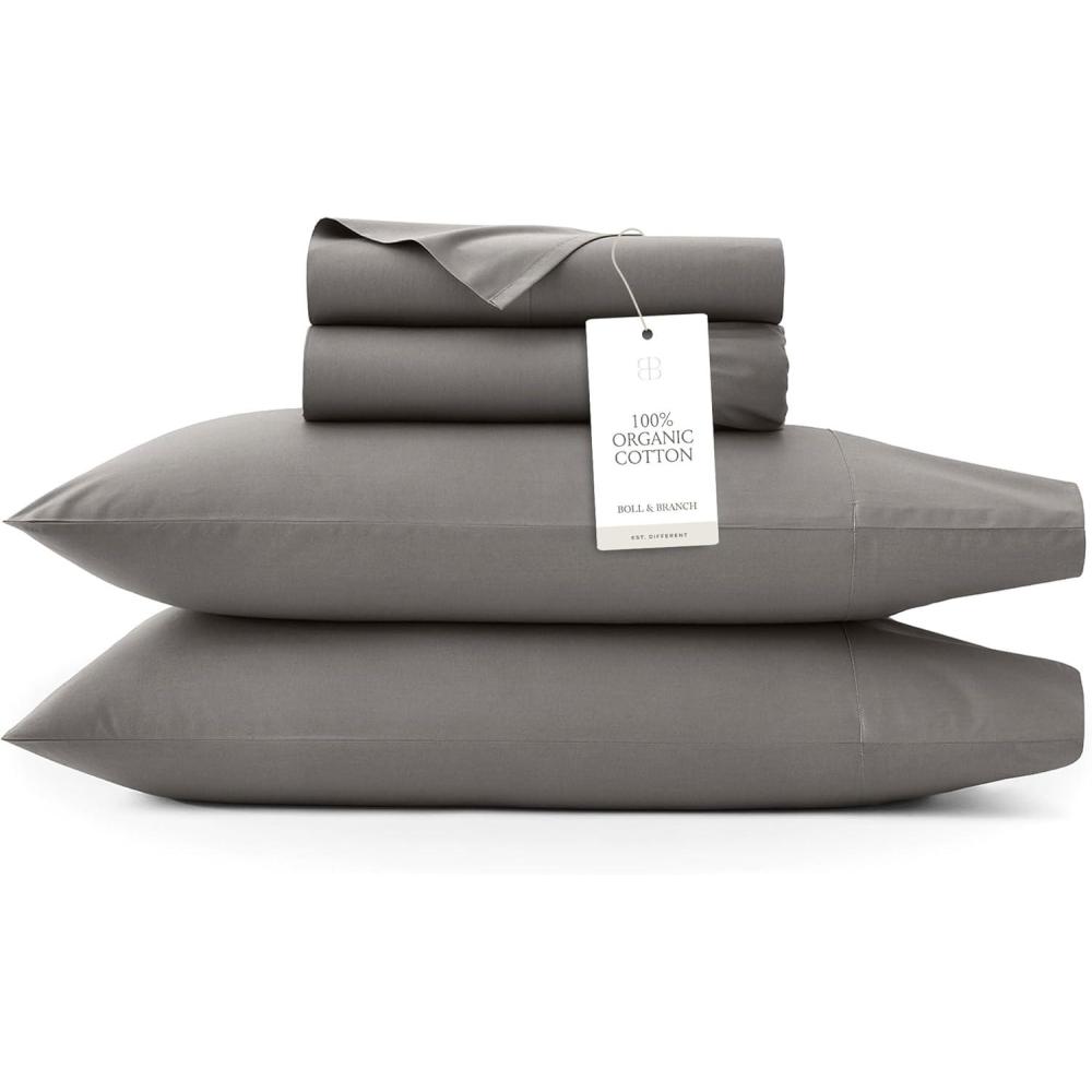 imageBOLL ampamp BRANCH Signature Hemmed Sheet Set Twin Pewter Luxury 100 Organic Cotton Includes 1 Flat 1 Fitted 2 Pillowcases Buttery SoftStone