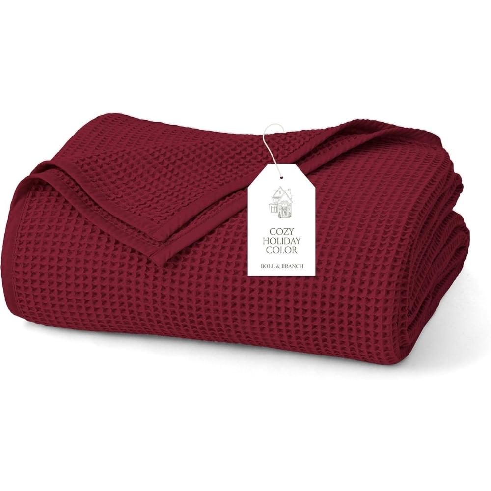 imageBOLL ampamp BRANCH Waffle Bed Blanket  FullQueen Holly  Luxury 100 Organic Cotton  Soft Lightweight and Breathable  Textured Waffle WeaveHolly