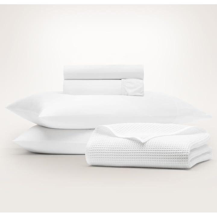 imageBOLL ampamp BRANCH Waffle ampamp Signature Starter Bundle  1 Sheet Set White Queen  1 Waffle Blanket White FullQueen  100 Organic Luxury Cotton