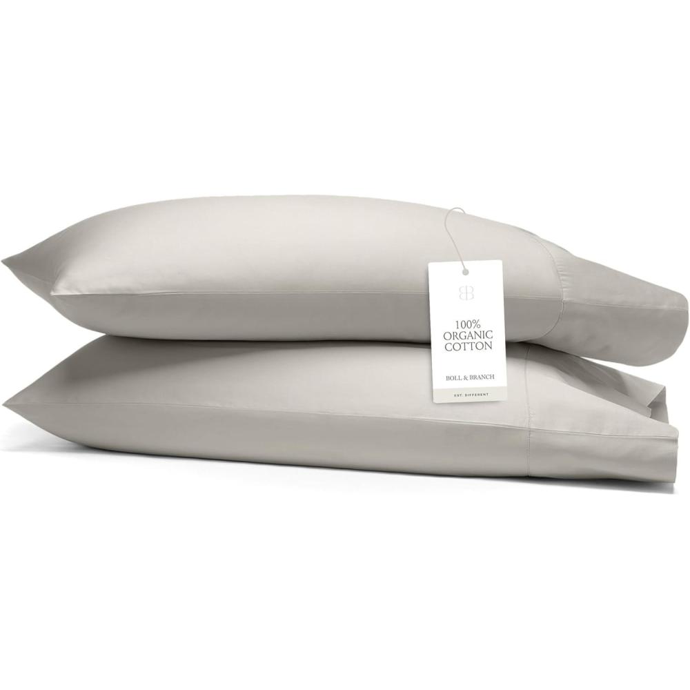 imageBoll ampamp Branch Signature Embroidered Pillowcase Set King WhiteStone Soft Luxury 100 Organic Cotton 2 Pillowcases HandFinished EmbroideryPewter