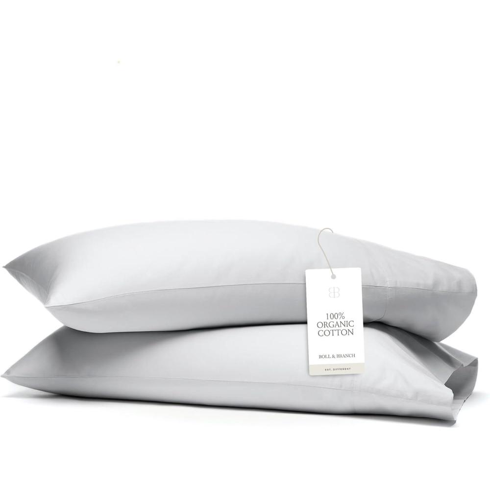 imageBoll ampamp Branch Signature Embroidered Pillowcase Set King WhiteStone Soft Luxury 100 Organic Cotton 2 Pillowcases HandFinished EmbroiderySky