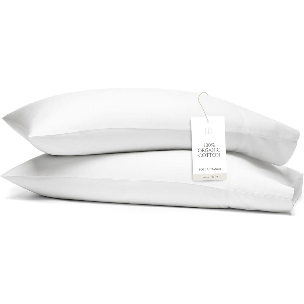 imageBoll ampamp Branch Signature Embroidered Pillowcase Set King WhiteStone Soft Luxury 100 Organic Cotton 2 Pillowcases HandFinished EmbroideryWhite