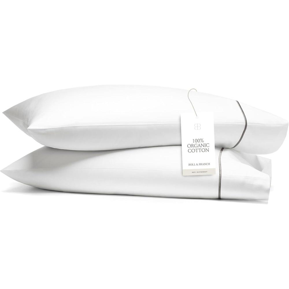 imageBoll ampamp Branch Signature Embroidered Pillowcase Set  King WhiteStone  Soft Luxury 100 Organic Cotton  2 Pillowcases  HandFinished EmbroideryWhiteStone