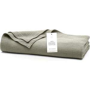 BOLL & BRANCH Dream Bed Blanket – Full/Queen, White – Luxury 100% Organic Cotton – Soft, Lightweight and Breathable – Cloud-Like Touch(Sageleaf)