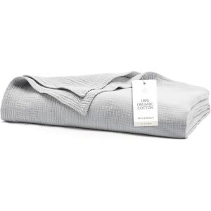 BOLL & BRANCH Dream Bed Blanket – Full/Queen, White – Luxury 100% Organic Cotton – Soft, Lightweight and Breathable – Cloud-Like Touch(Sky)