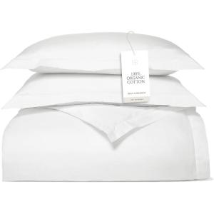 BOLL & BRANCH Percale Hemmed Duvet Set – King/Cal King, Pewter – Luxury 100% Organic Cotton – 1 Duvet Cover, 2 Shams – Crisp, Naturally Cooling Weave(White)