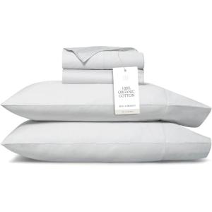 BOLL & BRANCH Percale Hemmed Sheet Set – Cooling Breathable Bed Sheets for Hot Sleepers – King, Shore – Luxury 100% Organic Cotton – 1 Flat, 1 Fitted, 2 Pillowcases(Sky)
