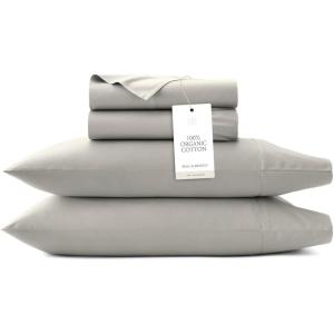 BOLL & BRANCH Percale Hemmed Sheet Set – Cooling Breathable Bed Sheets for Hot Sleepers – King, Shore – Luxury 100% Organic Cotton – 1 Flat, 1 Fitted, 2 Pillowcases(Pewter)