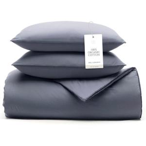 BOLL & BRANCH Signature Comforter Set – Full/Queen, Mineral – Duvet Insert and Cover in One Layer – Luxury Organic Cotton, Down Alternative, Hypoallergenic, All-Season – 1 Comforter and 2 Shams(Mineral)