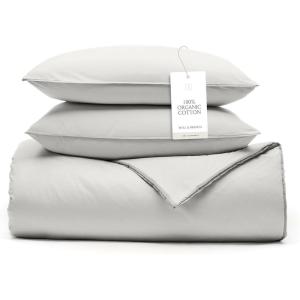 BOLL & BRANCH Signature Comforter Set – Full/Queen, Mineral – Duvet Insert and Cover in One Layer – Luxury Organic Cotton, Down Alternative, Hypoallergenic, All-Season – 1 Comforter and 2 Shams(Mist)