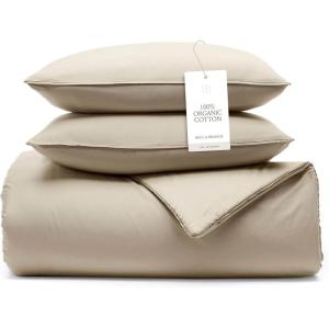 BOLL & BRANCH Signature Comforter Set – Full/Queen, Mineral – Duvet Insert and Cover in One Layer – Luxury Organic Cotton, Down Alternative, Hypoallergenic, All-Season – 1 Comforter and 2 Shams(Sand)