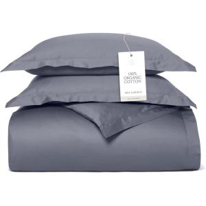 BOLL & BRANCH Signature Hemmed Duvet Set – Twin/Twin XL, Pewter – Luxury 100% Organic Cotton – 1 Duvet Cover, 2 Shams – Buttery Soft, Hidden Closures(Mineral)