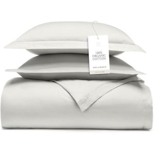 BOLL & BRANCH Signature Hemmed Duvet Set – Twin/Twin XL, Pewter – Luxury 100% Organic Cotton – 1 Duvet Cover, 2 Shams – Buttery Soft, Hidden Closures(Mist)