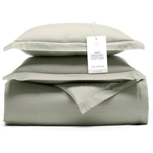 BOLL & BRANCH Signature Hemmed Duvet Set – Twin/Twin XL, Pewter – Luxury 100% Organic Cotton – 1 Duvet Cover, 2 Shams – Buttery Soft, Hidden Closures(Sageleaf)