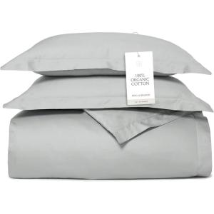 BOLL & BRANCH Signature Hemmed Duvet Set – Twin/Twin XL, Pewter – Luxury 100% Organic Cotton – 1 Duvet Cover, 2 Shams – Buttery Soft, Hidden Closures(Shore)