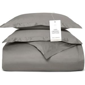 BOLL & BRANCH Signature Hemmed Duvet Set – Twin/Twin XL, Pewter – Luxury 100% Organic Cotton – 1 Duvet Cover, 2 Shams – Buttery Soft, Hidden Closures(Stone)