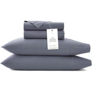 BOLL & BRANCH Signature Hemmed Sheet Set – Twin, Pewter – Luxury 100% Organic Cotton – Includes 1 Flat, 1 Fitted, 2 Pillowcases – Buttery Soft(Mineral)