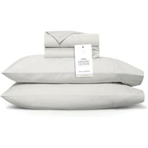 BOLL & BRANCH Signature Hemmed Sheet Set – Twin, Pewter – Luxury 100% Organic Cotton – Includes 1 Flat, 1 Fitted, 2 Pillowcases – Buttery Soft(Mist)