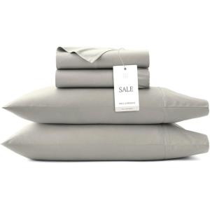 BOLL & BRANCH Signature Hemmed Sheet Set – Twin, Pewter – Luxury 100% Organic Cotton – Includes 1 Flat, 1 Fitted, 2 Pillowcases – Buttery Soft(Pewter)