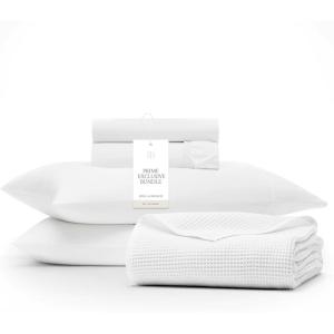 BOLL & BRANCH Waffle & Signature Prime Exclusive Bundle – 1 Sheet Set, White, King – 1 Waffle Blanket, White, King/Cal King- 100% Organic Luxury Cotton