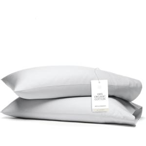 Boll & Branch Signature Embroidered Pillowcase Set – King, White/Stone – Soft, Luxury 100% Organic Cotton – 2 Pillowcases – Hand-Finished Embroidery(Sky)