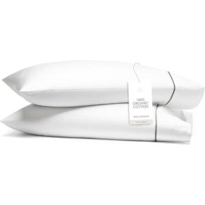 Boll & Branch Signature Embroidered Pillowcase Set – King, White/Stone – Soft, Luxury 100% Organic Cotton – 2 Pillowcases – Hand-Finished Embroidery(White/Stone)